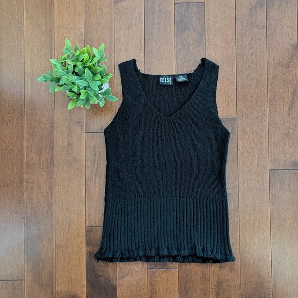 BASIC BLACK KNIT VINTAGE SWEATER TANK TOP - Picture 1 of 2